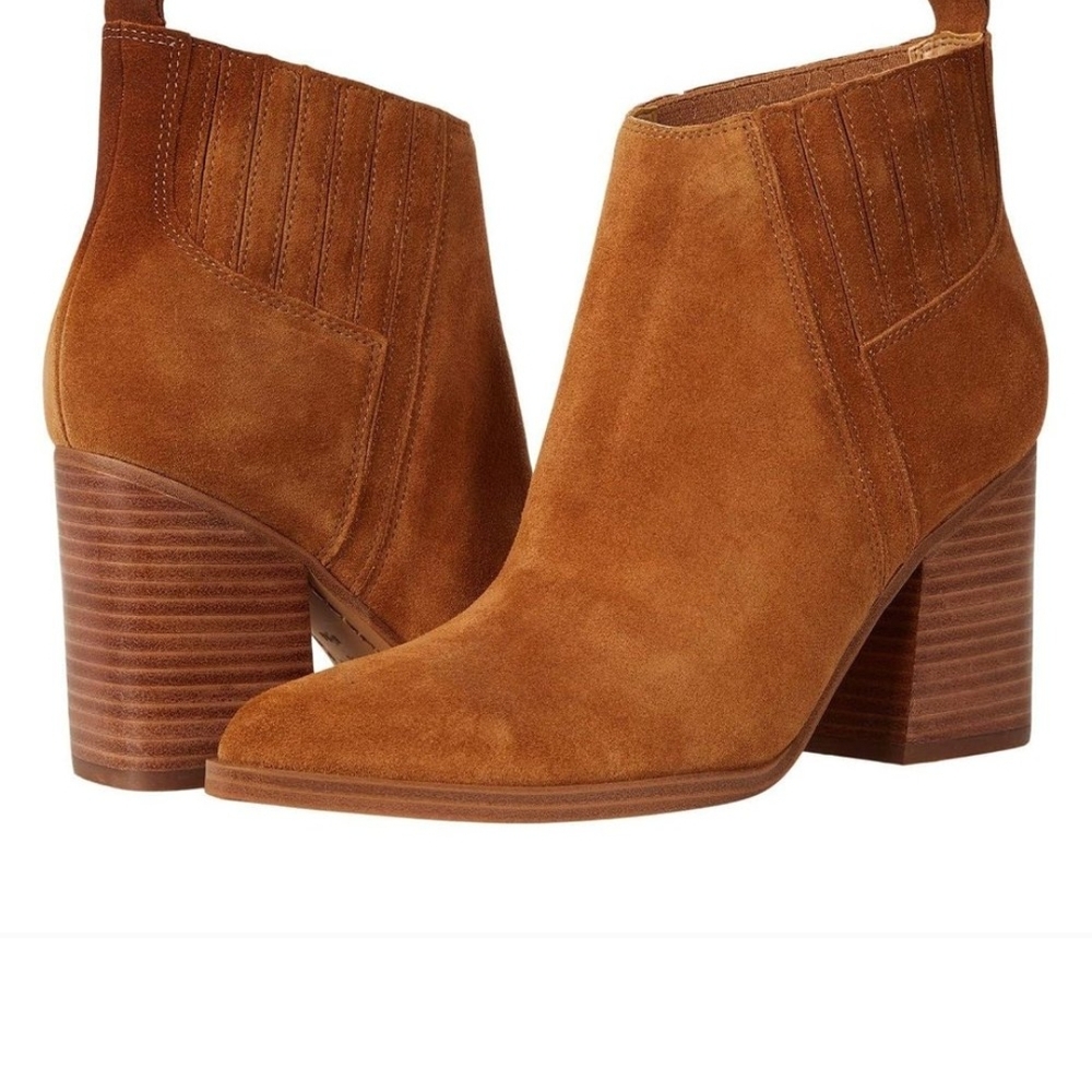 Marc Fisher Orlanda Tan Suede Ankle Booties with Block Heel